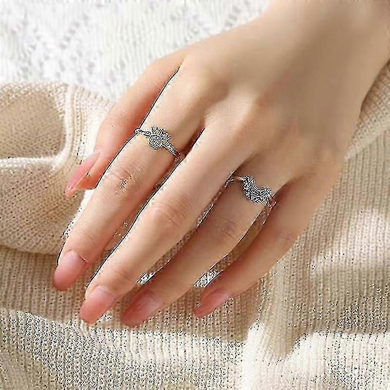 Sol e Lua Anel Conjunto, Sol cintilante Anel Lua Para Mulheres