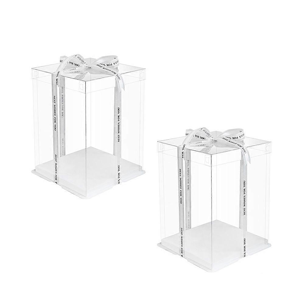 Clear Cake Wrapping Box Cake Boxes Transparent Cover White Base Cake Presentation 2Pcs
