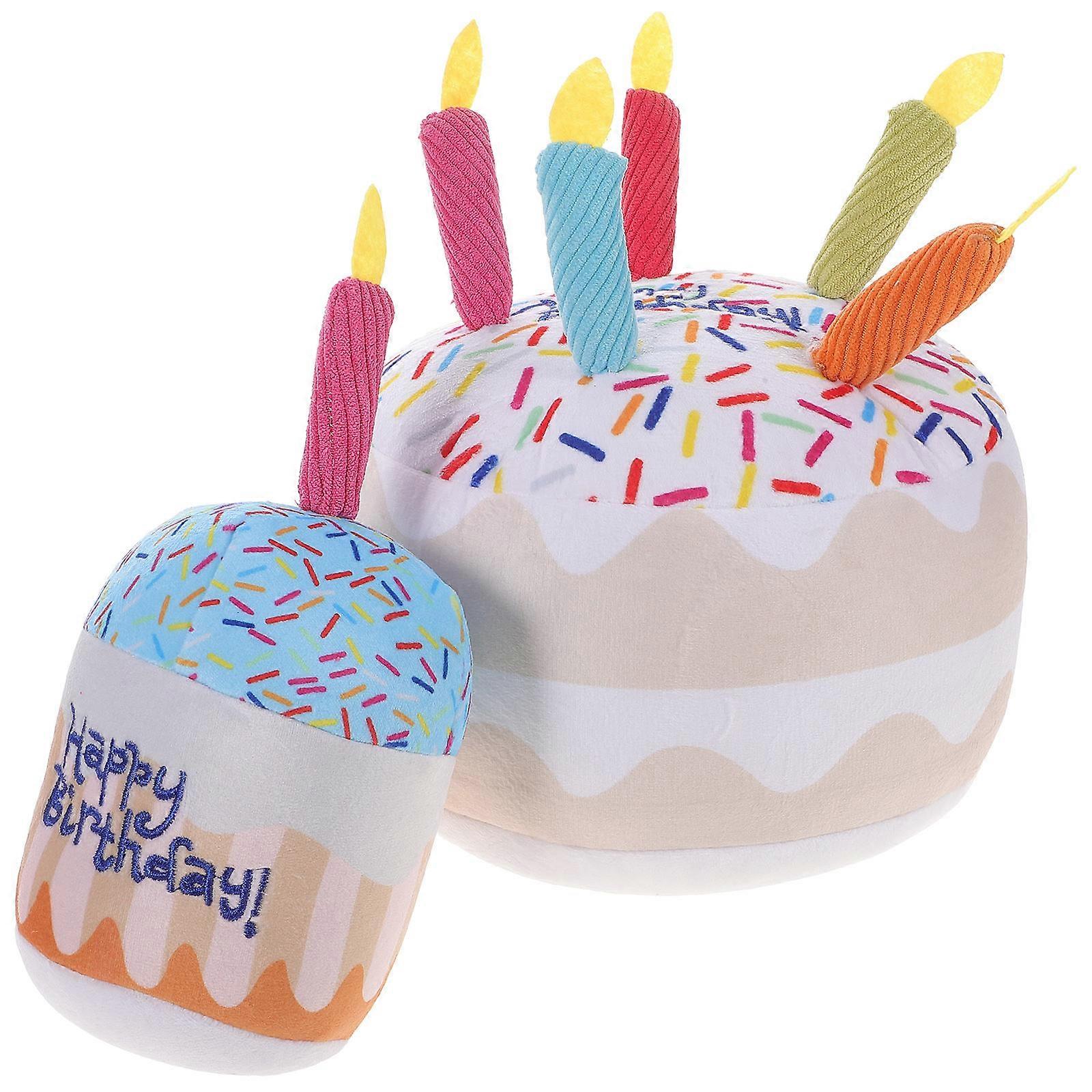 Cat Birthday Toys for Indoor Play Cake Shape Plush Squeaky 2Pcs