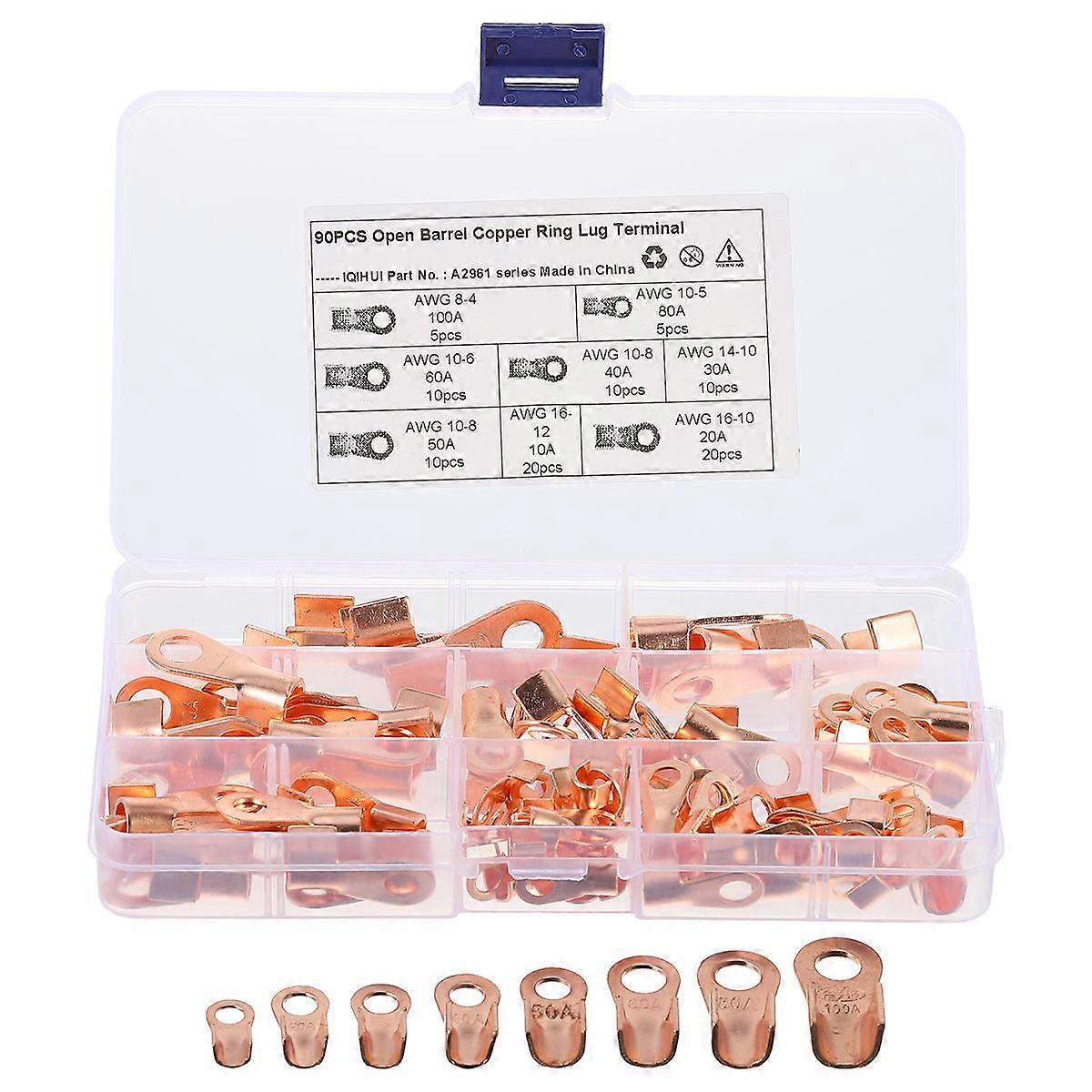 Barrel Terminal Kit Circular Splice Crimp Terminal Car Acid Pickling Process High Thermal Conductivity 90Pack