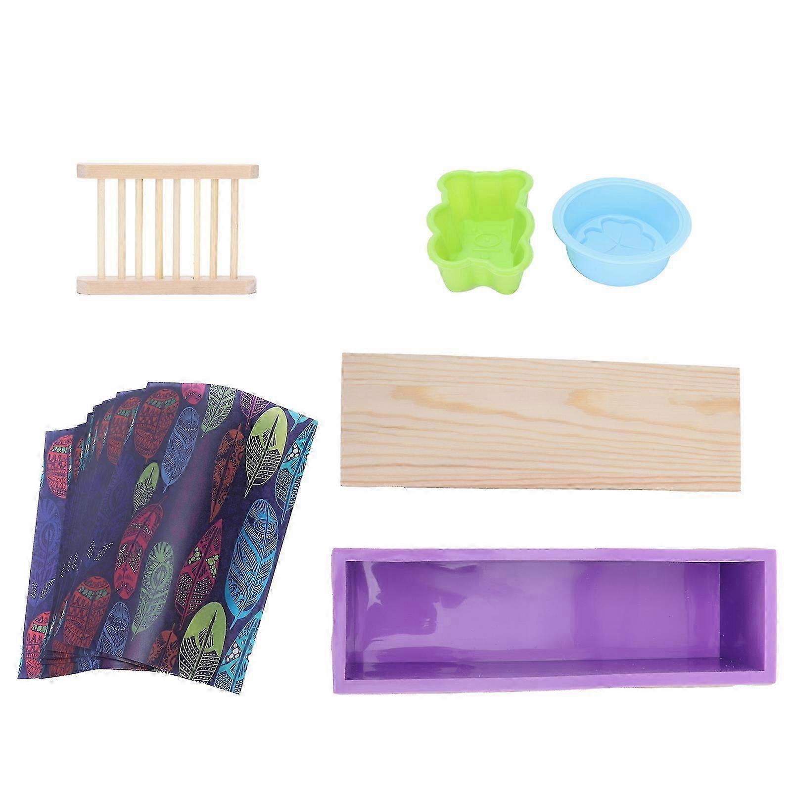DIY Silicone Soap Mold Kit with Wooden Box, Soap Holder, and Gift Wrapping Paper for Baking-Related Activities