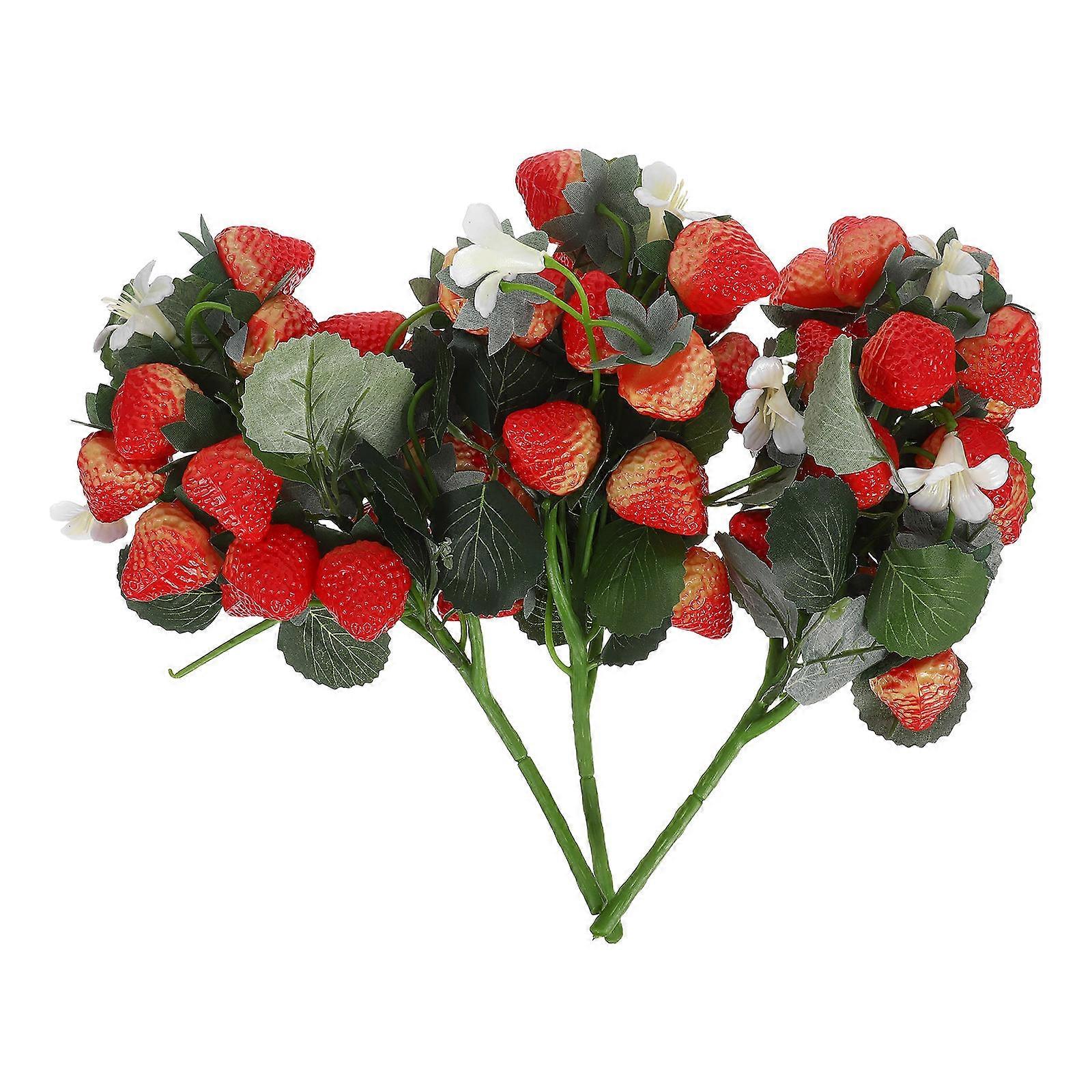 Lifelike Strawberry Branches Artificial Berries For Flower Arrangement 27x21x0.9cm 3Set