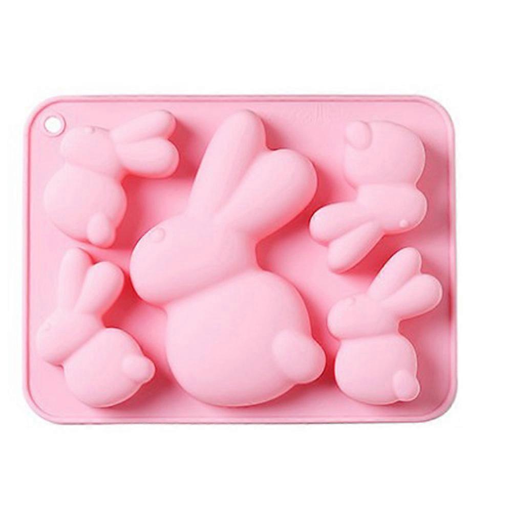 Mould 3D Silicone Rabbit Design 5 Hole Temperature Resistant for Making Chocolate Jelly Cakes Food Easter Dessert Mold