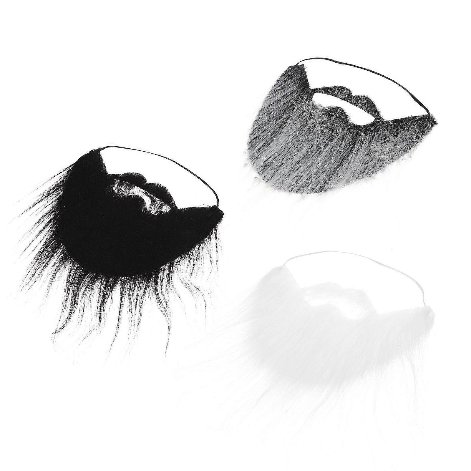 Fake Beard 3Pcs Assorted Color Elastic Fit Flannel for Halloween Mustache and Cosplay Use