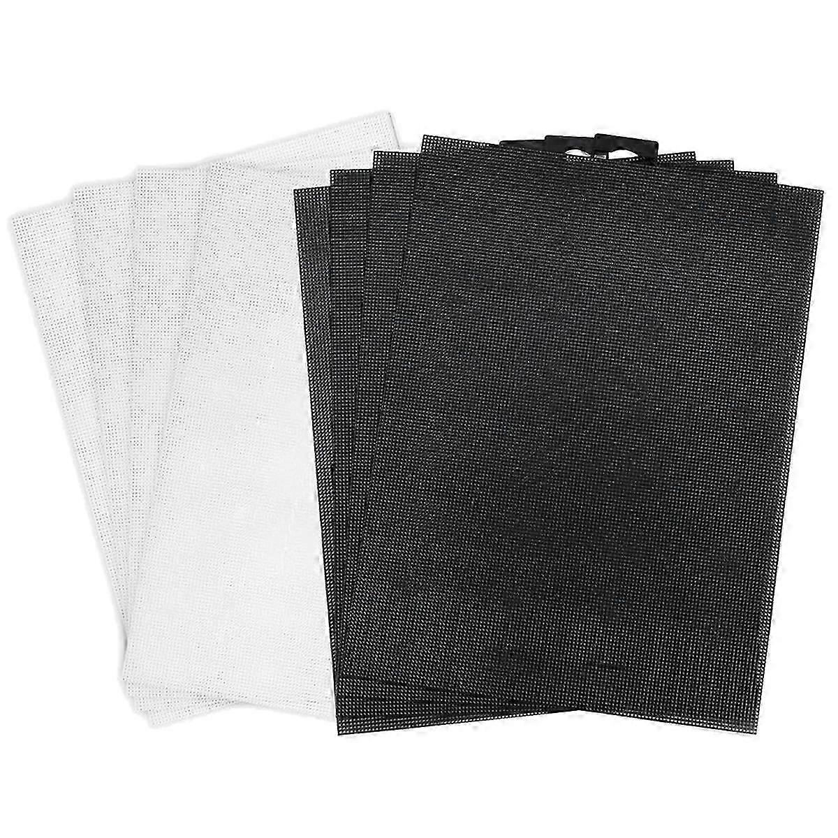 8 Pcs 14 CT Plastic Mesh Canvas Sheets Plastic Mesh, Plastic Mesh Sheets for Embroidery Crafting,(28cmx21cm Black White)