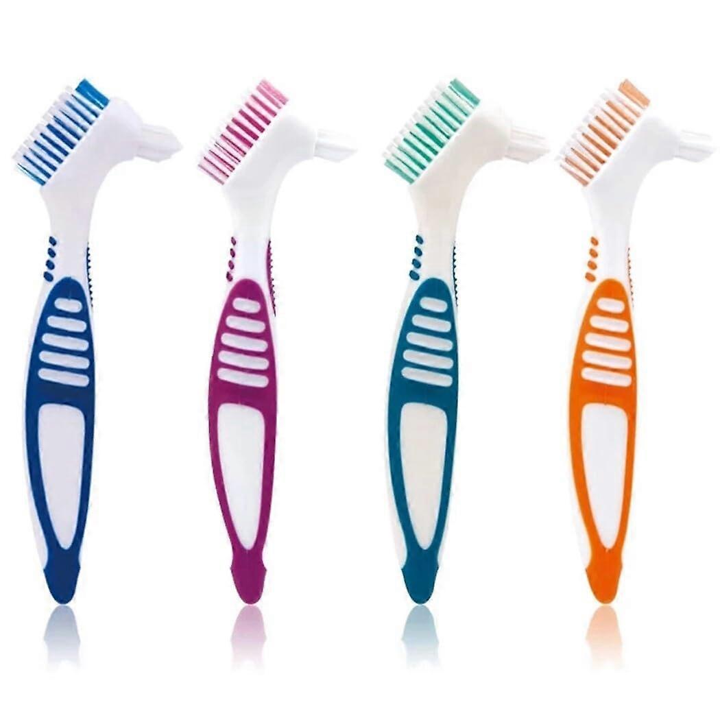 4 Pcs Dual Head Plastic Denture Brush False Teeth Cleaning Brush