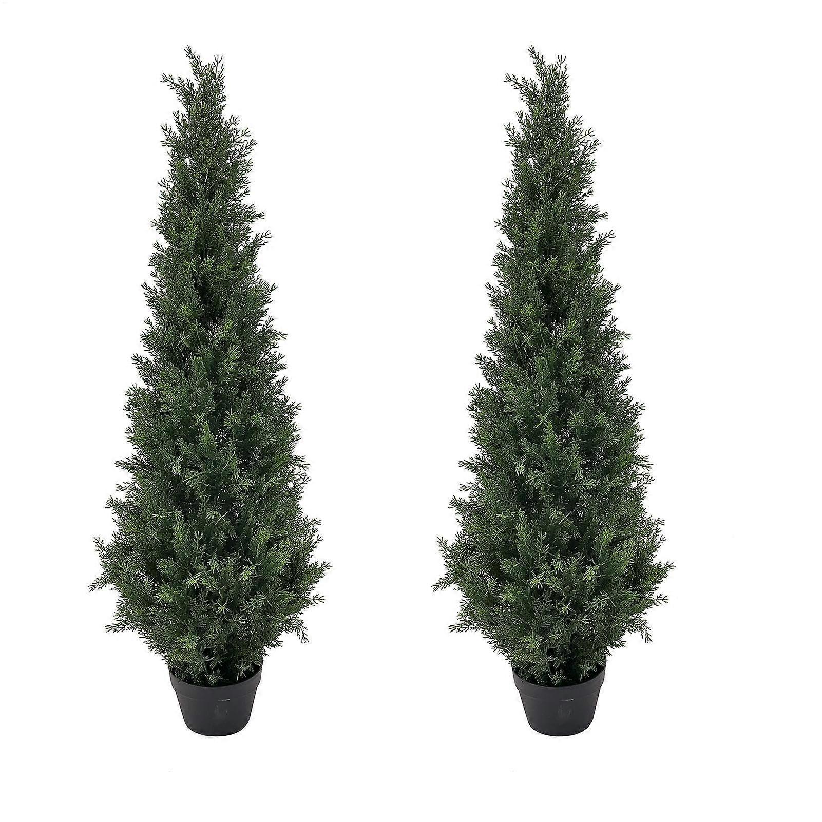 Topiary Trees Outdoor Artificial Cedar Realistic 4 Feet Long Artificial Shrubs UV Protected 2 Pack Outdoor Pot Artificial Tree for Outdoor