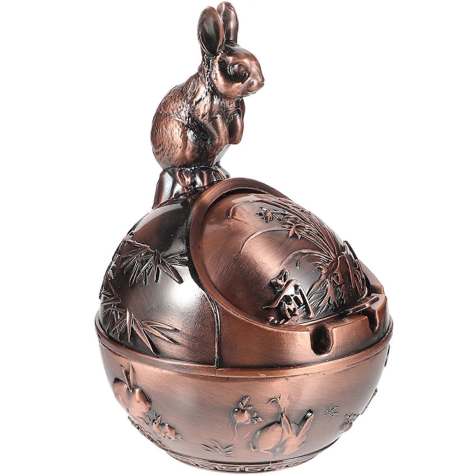 Vintage Rabbit Ashtray with Lid – Windproof, Portable, and Lightweight Design for Indoor and Outdoor Use, Easy to Clean, Safe for Smokers