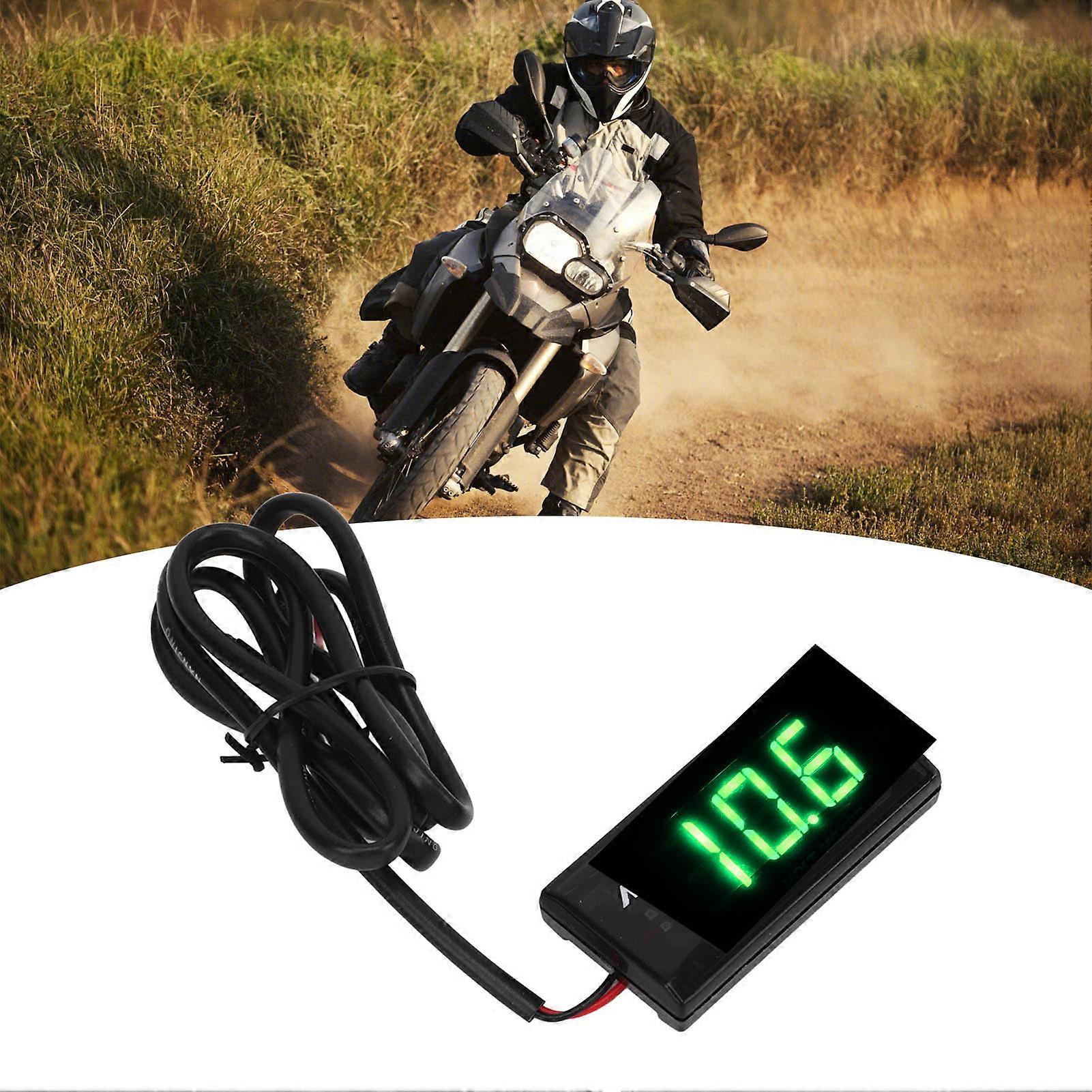 Universal LCD Motorcycle Voltmeter Ultra Thin Waterproof Voltmeter with Left Bracket DC12V Green 