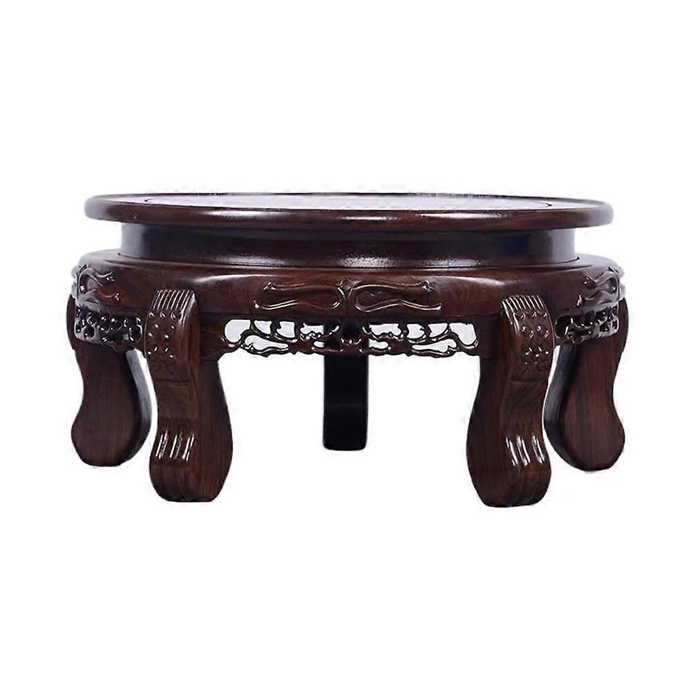 Bonsai Table Ebony Relief Round Base With Leg Display Stand For Flower Pot Or Teapot Bonsai XS