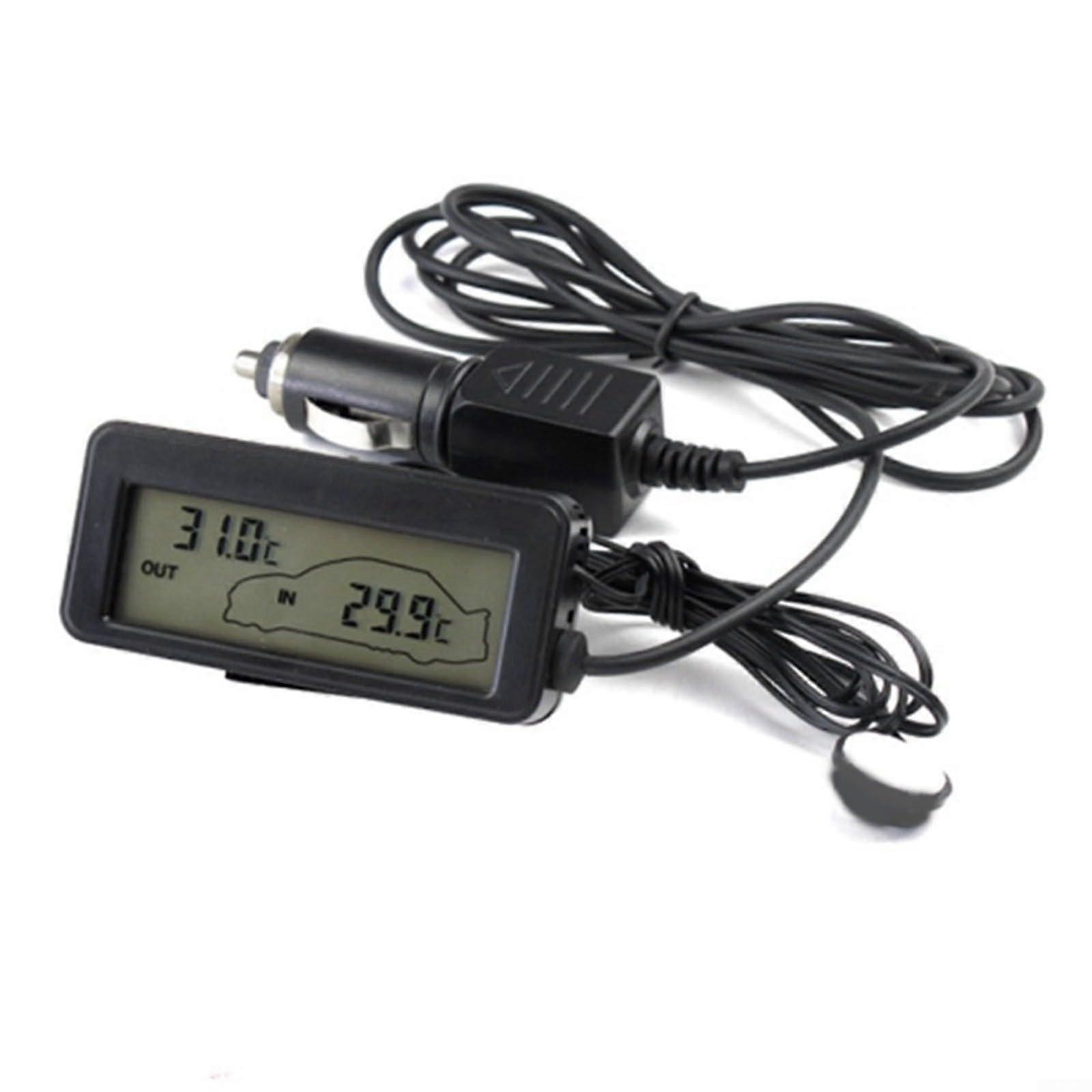 1 x 12V digital LCD car thermometer, for cars, trucks, indoor/outdoor, temperature measuring device with cable, precision wire sensor (green)