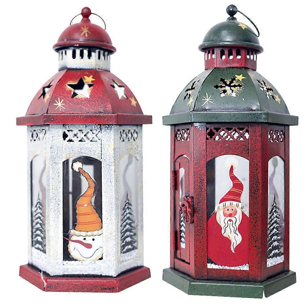 Holiday Decorations Iron Candle Lantern Windproof for Outdoor Use Large Size White Snowman 2Pcs