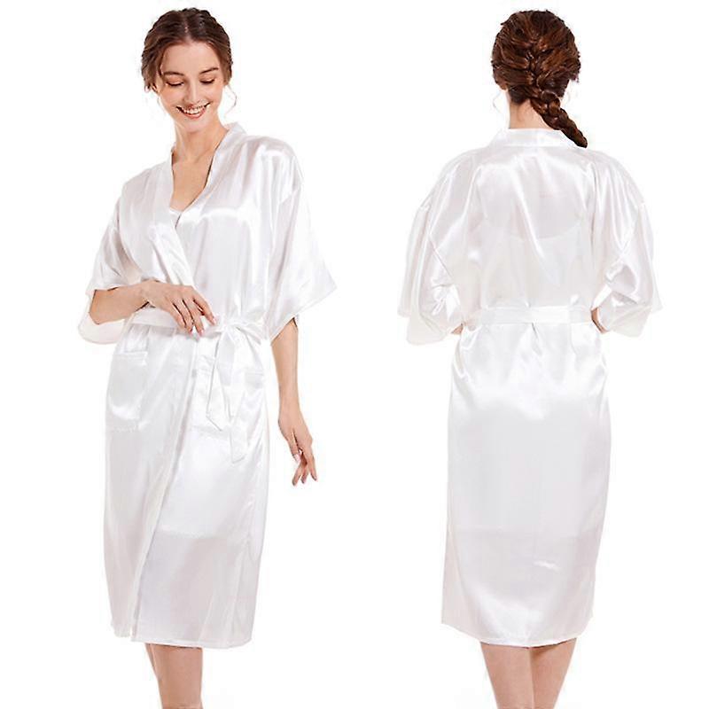 Plus Size Women's Solid Color Spring Long Cardigan Dress Pajamas