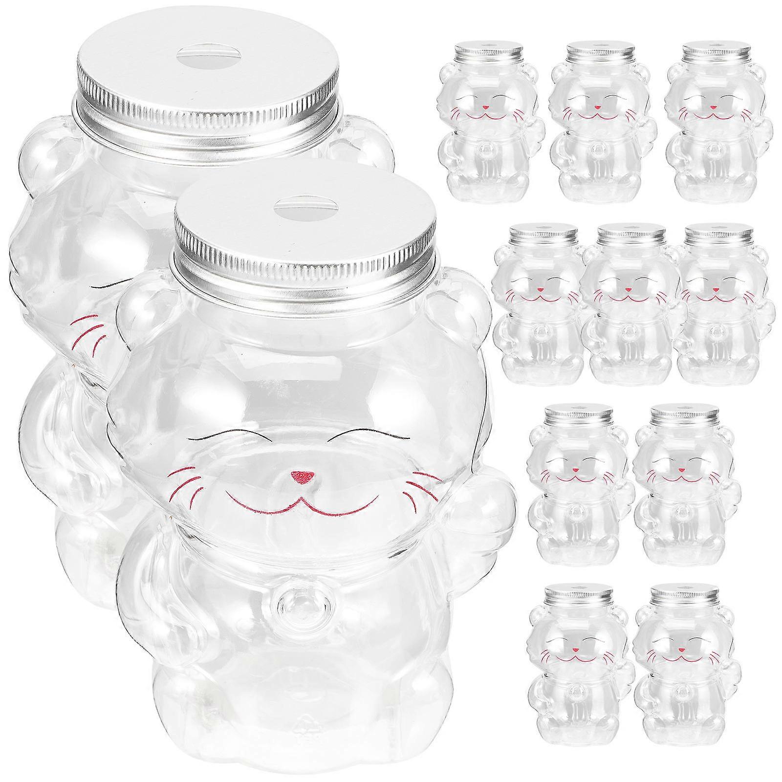 Portable Beverage Bottles with Lids for Storage Use Transparent PET 350ml Cat Shape