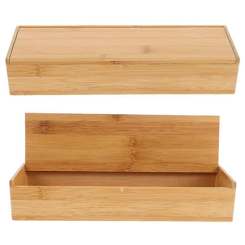 2pcs Bamboo Organizer Box with Lid for Kitchen Utensils and Small Tools 7.5 x 4.5 x 3 inches