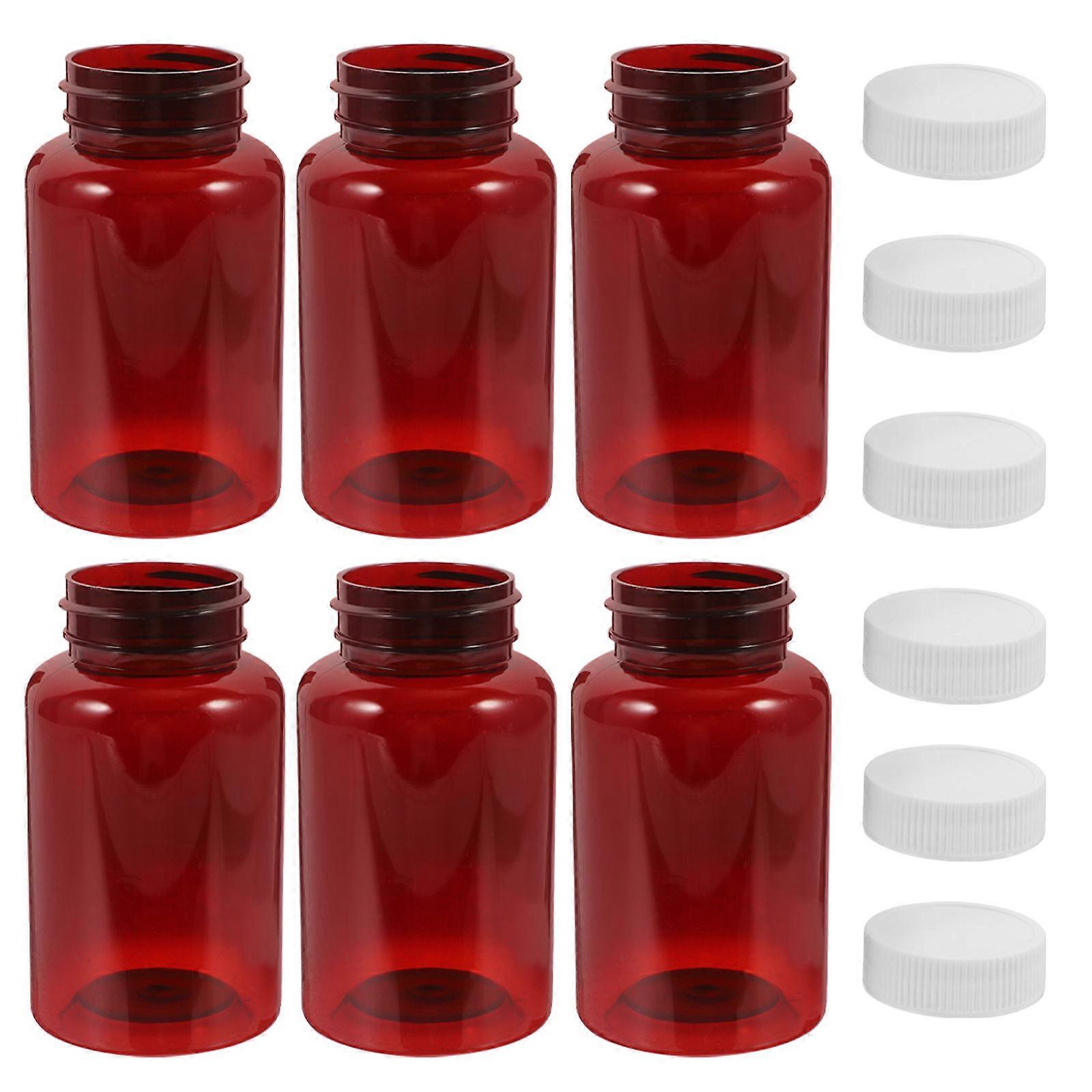 Portable and Practical Empty Pills Bottles for Storage Amber PET Material Dark Red Color 6 Pcs
