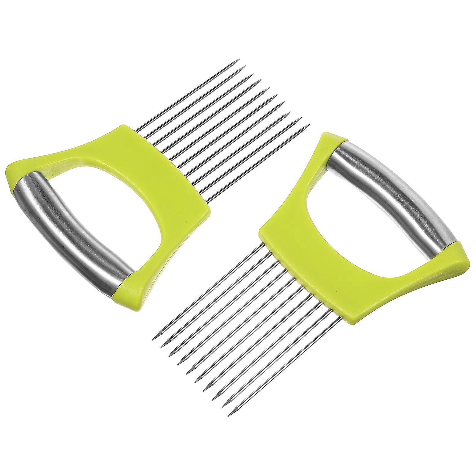 2pcs Onion Cutting Holder Multi Function Kitchen Tool Slicing Onion Holder Stainless Steel Food Assistant
