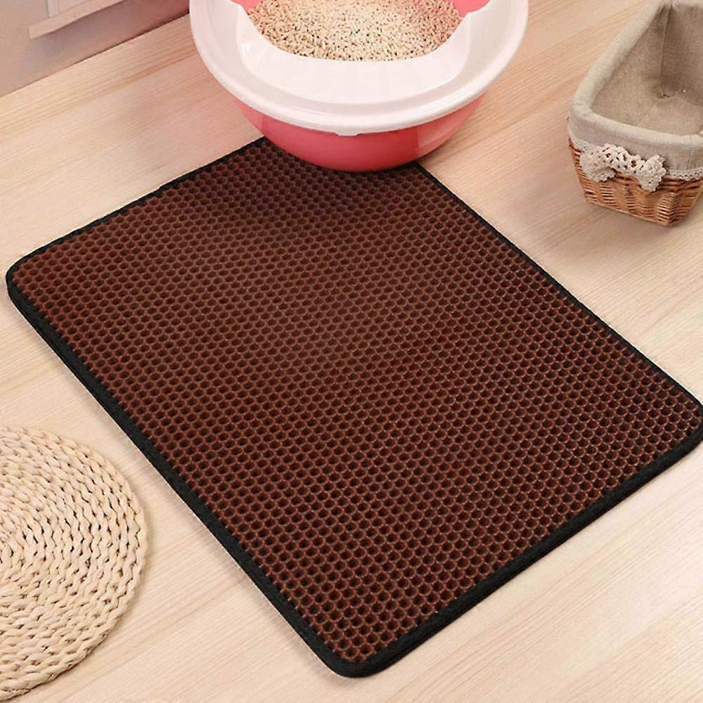 Pet Cat Litter Mat Foldable Double Layer Cat Mat Base NonSlip Pet Litter Cat Mat Layer Pet Litter Catcher Mat Brown, M 40 x 50 cm