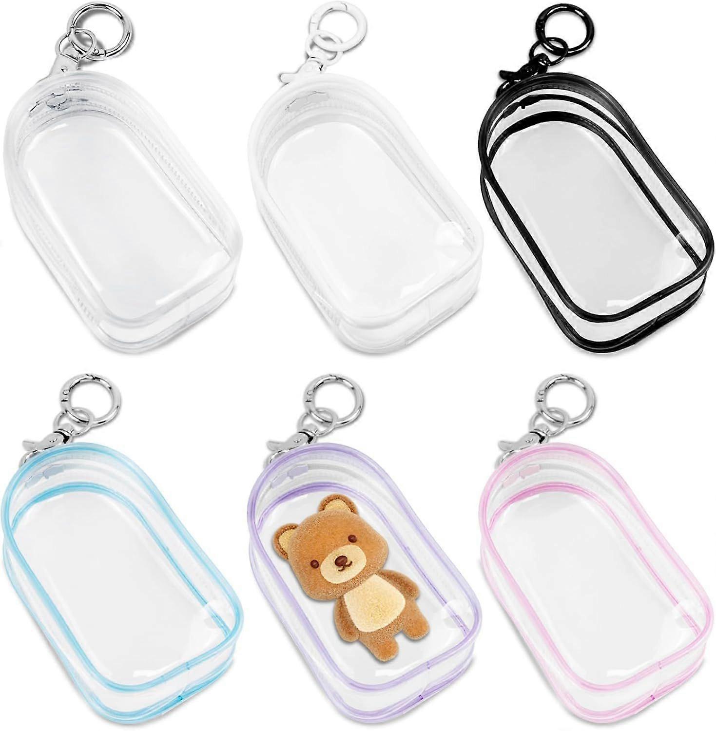 6pcs Clear Figure Display Bag With Keychain Mini Zipper Pouch for Collectibles Transparent Doll Carrying Case Portable Display Box for Toys