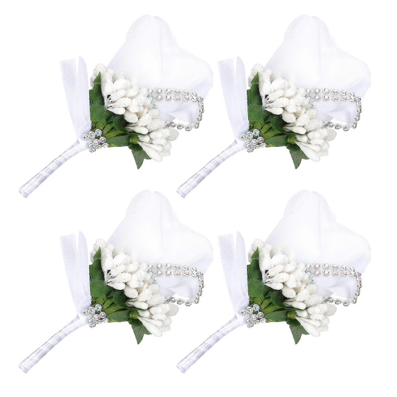 Rose Breast Pin For Best Man Formal Occasions Non-Fading Artificial Design 4pcs