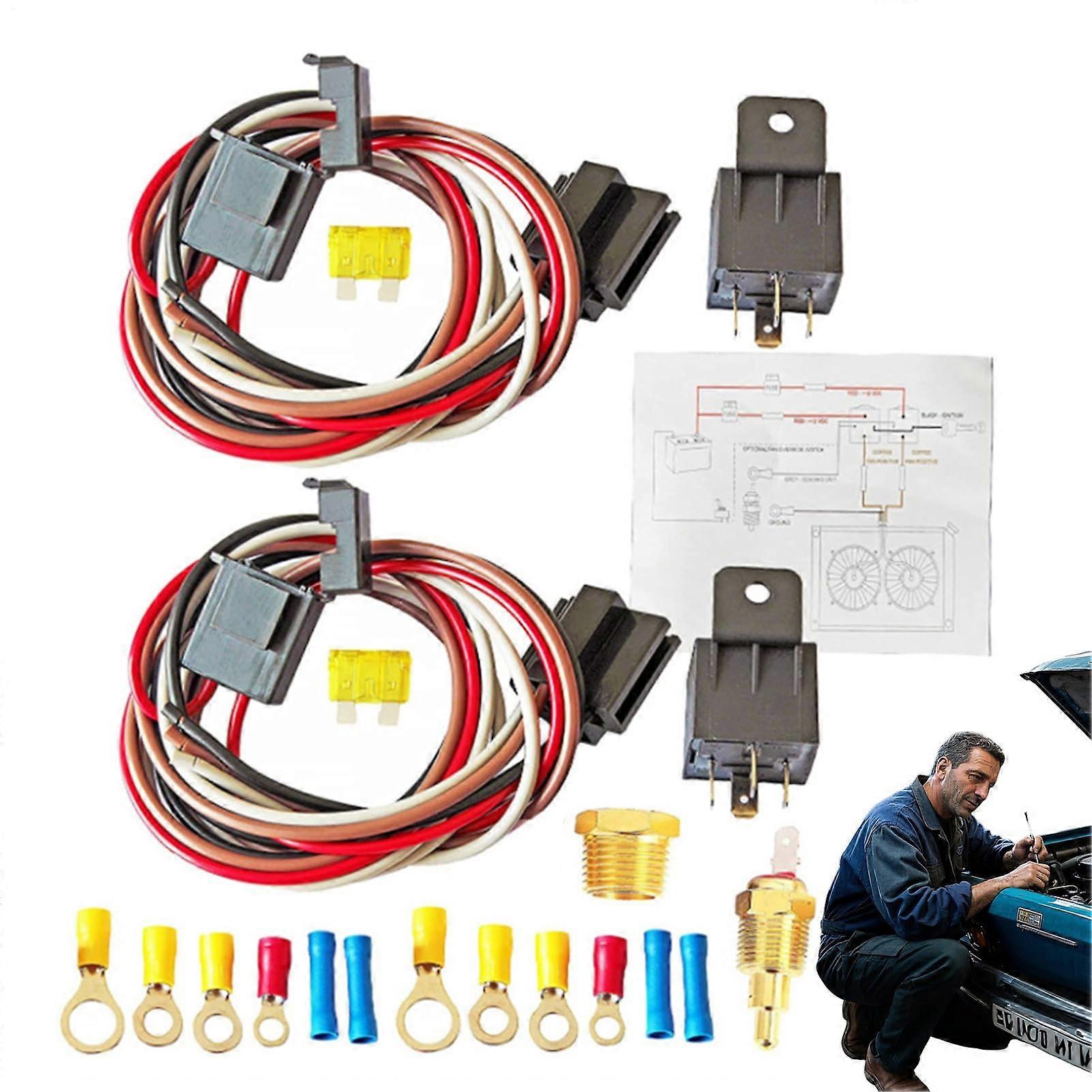 Fan Relay Kit 12V 40A Automotive Cooling With Thermostat, Waterproof Temperature Sensor For Engine And Radiator