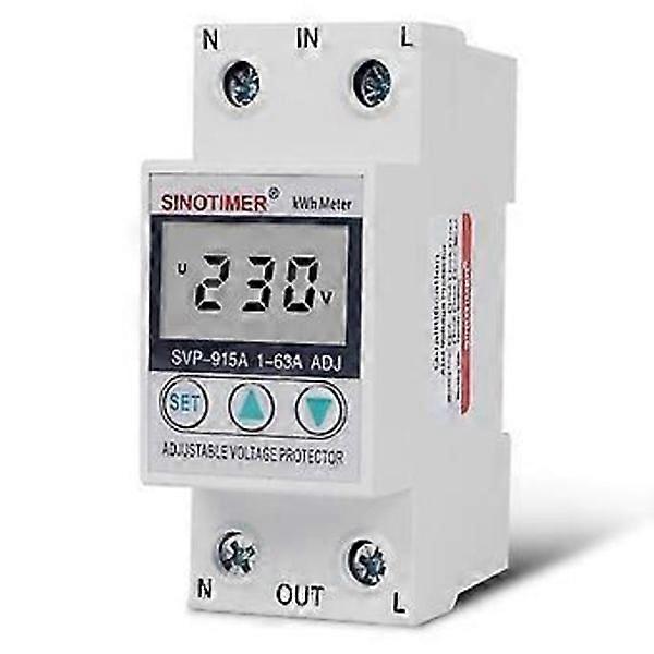 SVP-915A 63A Single Phase Adjustable Intelligent Over Voltage Protector with Measuring Power Display