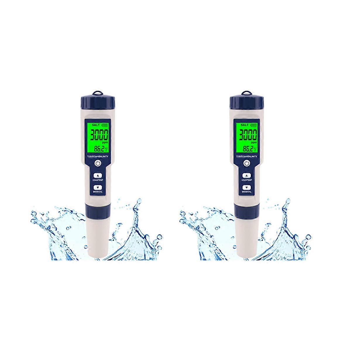 2X Pool Salt Tester, Digital Salinity Meter, High Accuracy 5 in 1 Salinity Tester for Salt Water, Wa
