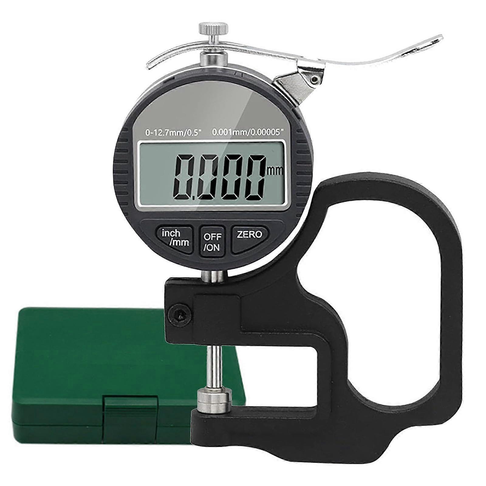 Digital thickness gauge, 0.001mm precision, 0–12.7mm range, for paper, leather, fabric