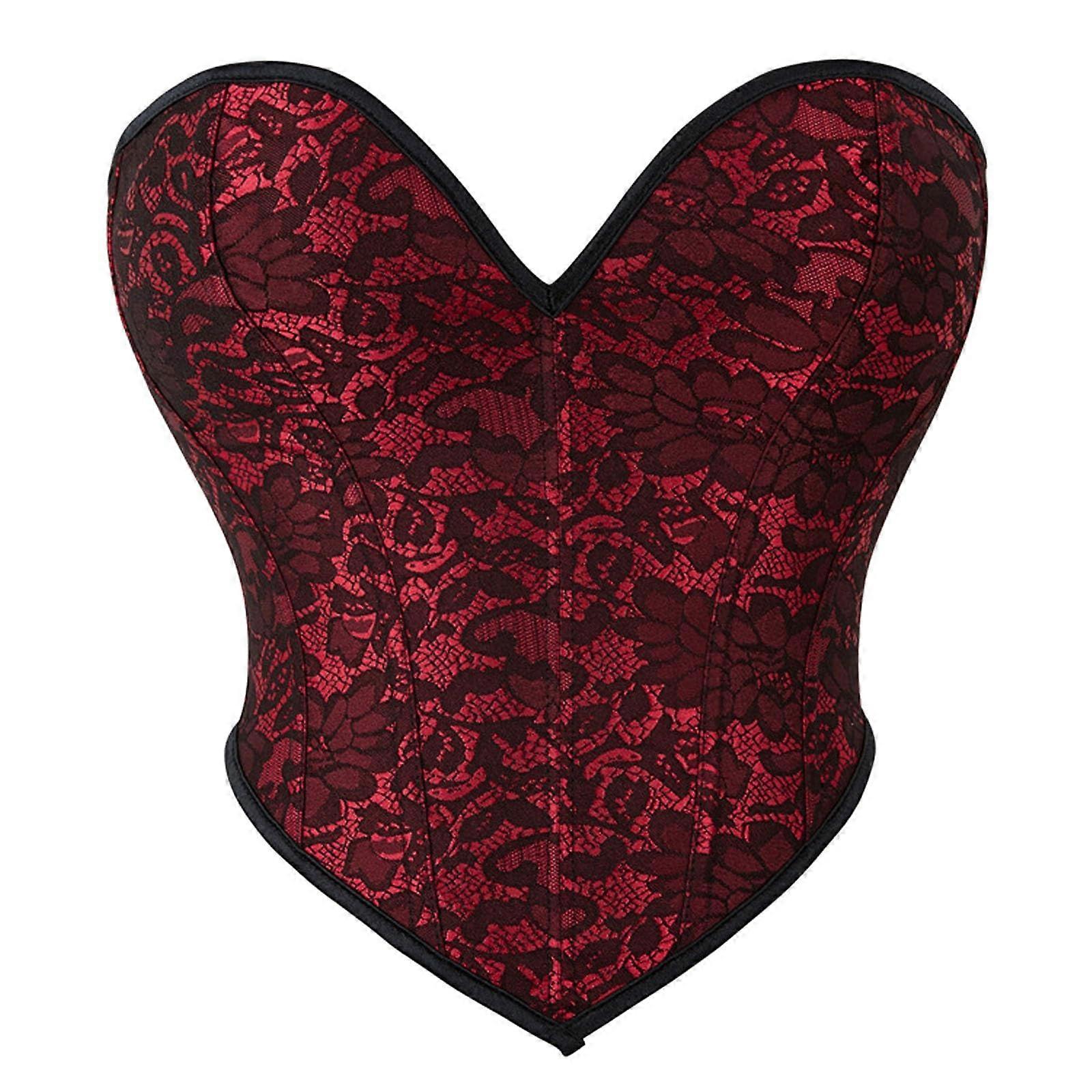 Women's Sexy Tummy Control Corset Top, Overbust Bustier, Gothic Pirate Costume Lingerie, Vintage Red Size S A01