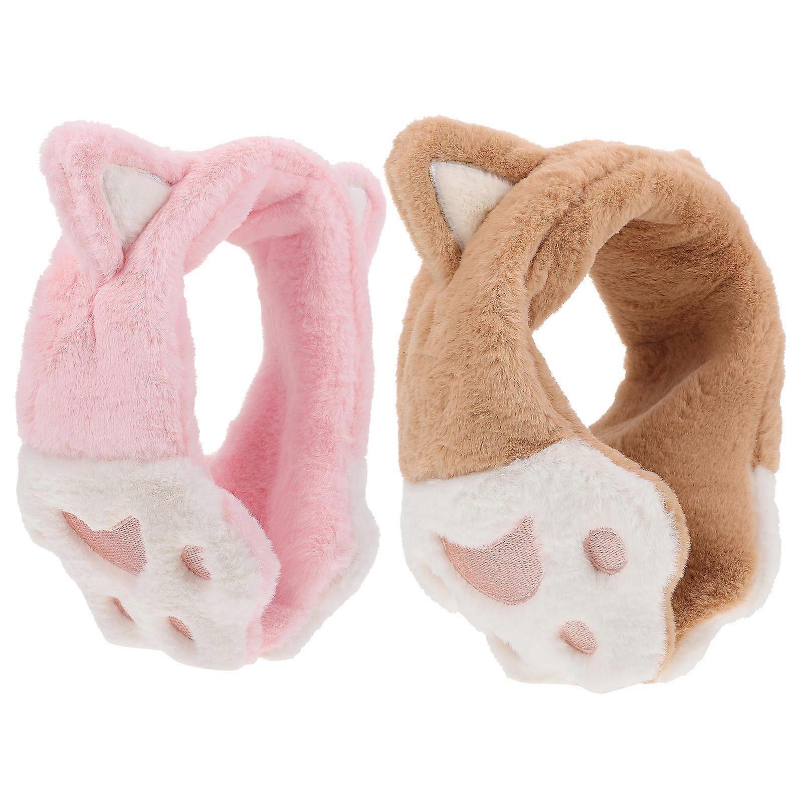 Lovely Cat Earmuffs 2Set Waterproof Plush Ear Accessories Ideal For Winter Fun And Parties