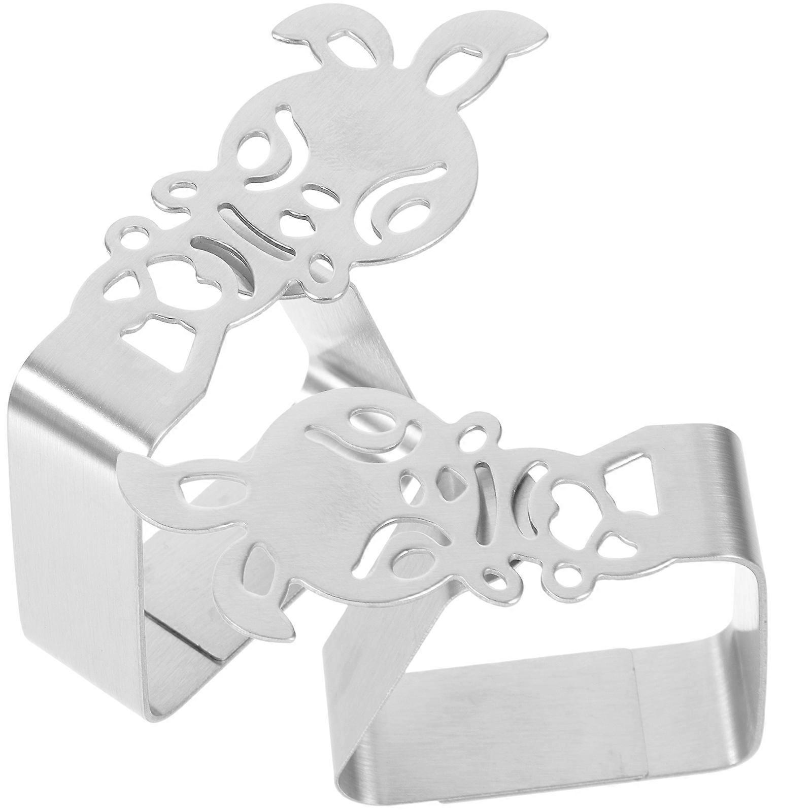 2Pcs Decorative Tablecloth Clips Zodiac Rabbit Thickened Stainless Steel Table Cloth Clamps Holder
