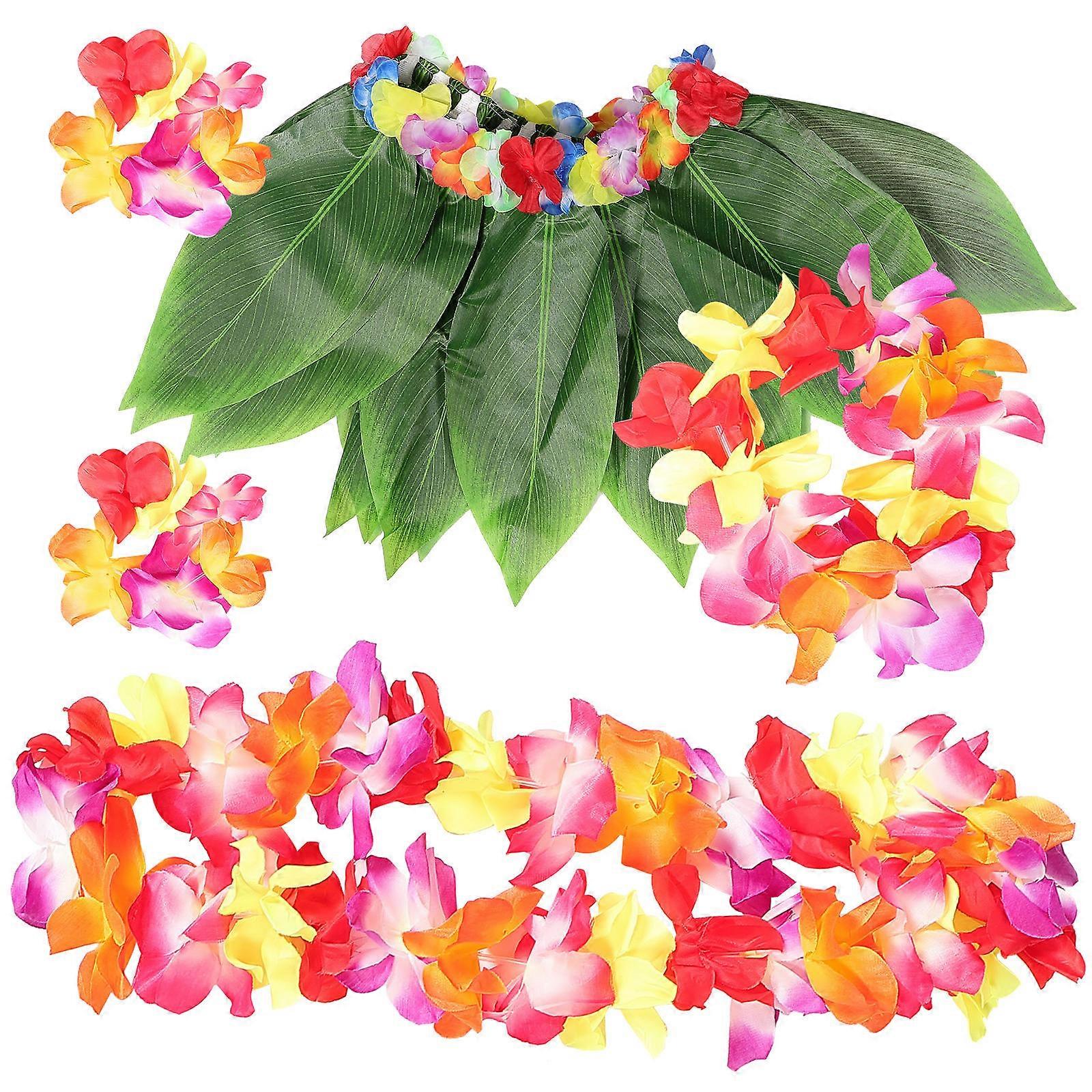 Hawaiian Grass Skirts for Adult 1Set Assorted Color with Realistic Fabric Leaves for Party