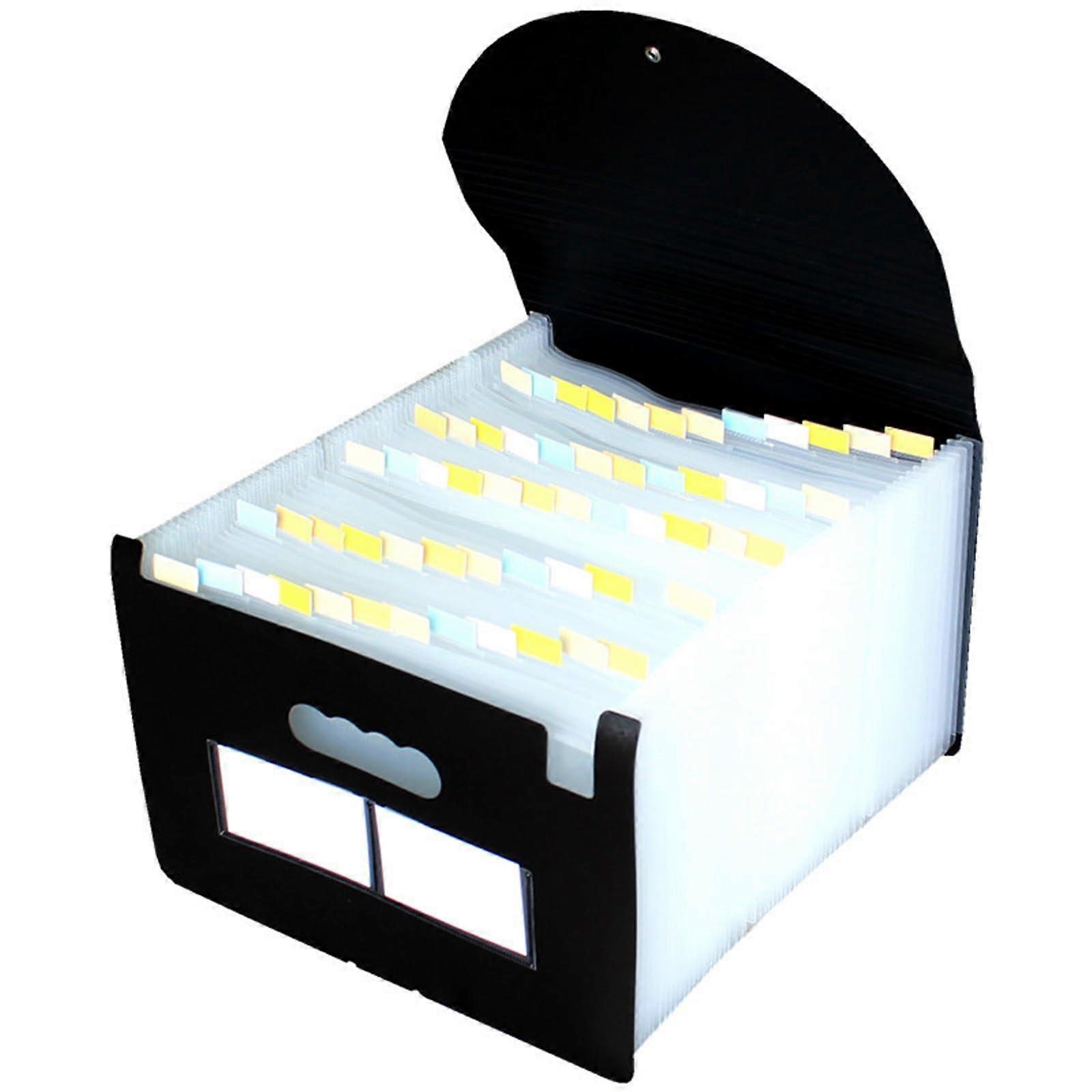Multilayer A4 plastic document folders, standing, mini file folders with covers for school, office, home (Noir) 24 layers black