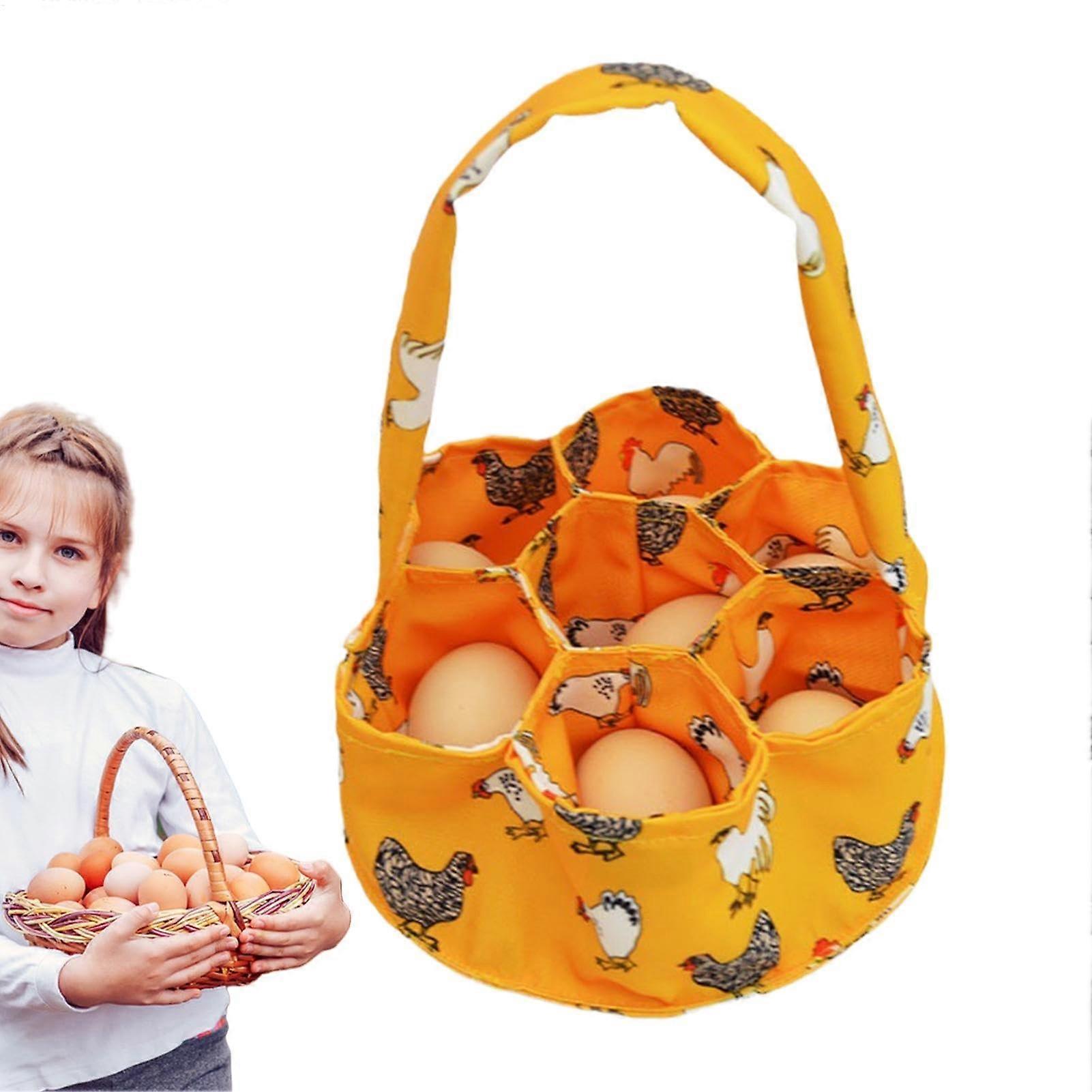 Egg collector basket, chicken egg basket  Fabric fruit holder with 7 bags  Fresh egg holder collector container basket for duck, chicken
