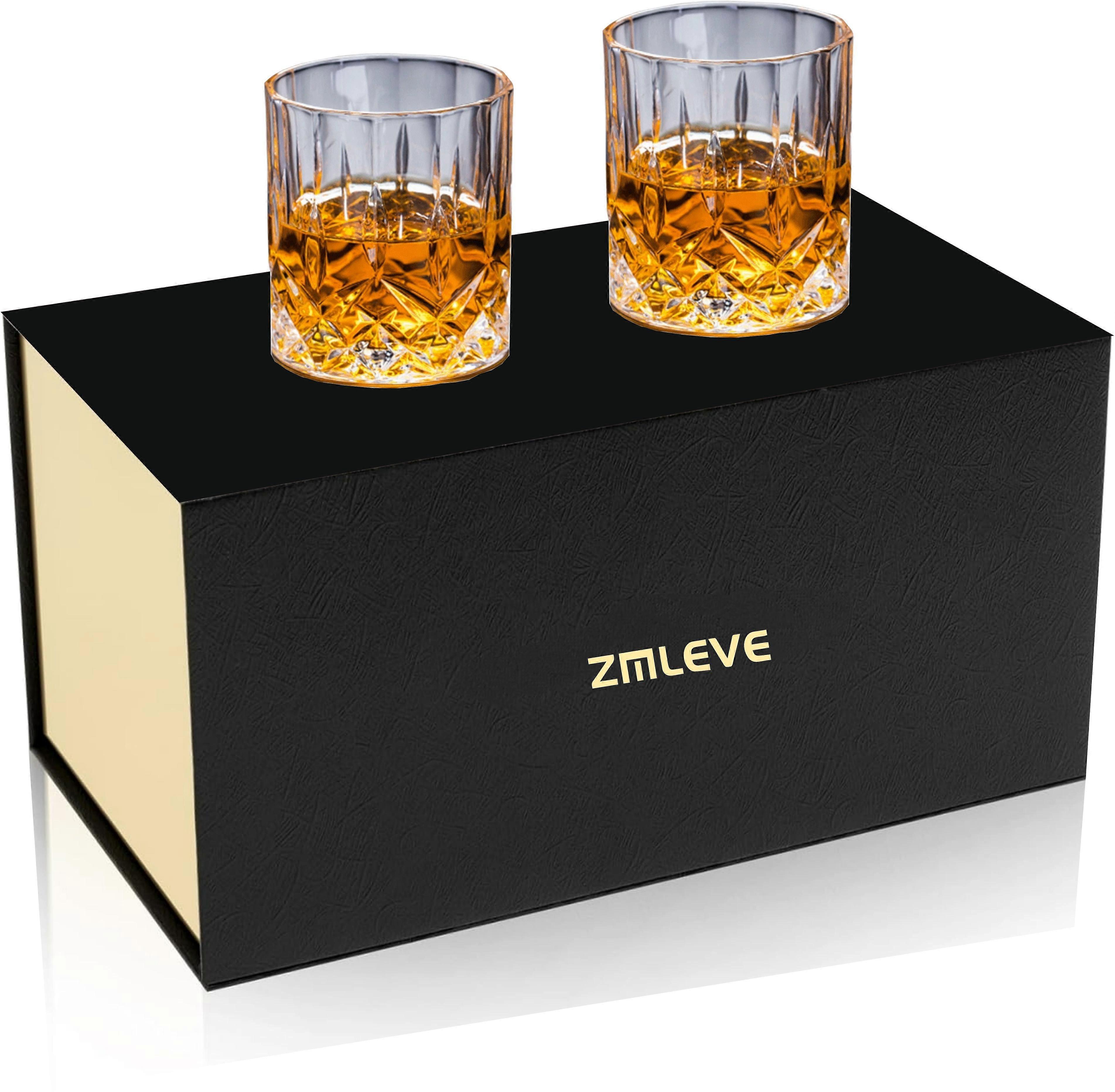 Zmleve Men's Whiskey Glass, 10oz Crystal Bourbon Whiskey Glass, Rock Wine Glass for Scotch Cognac Vodka Cocktail Rum, Father's Day Whiskey Gift Set