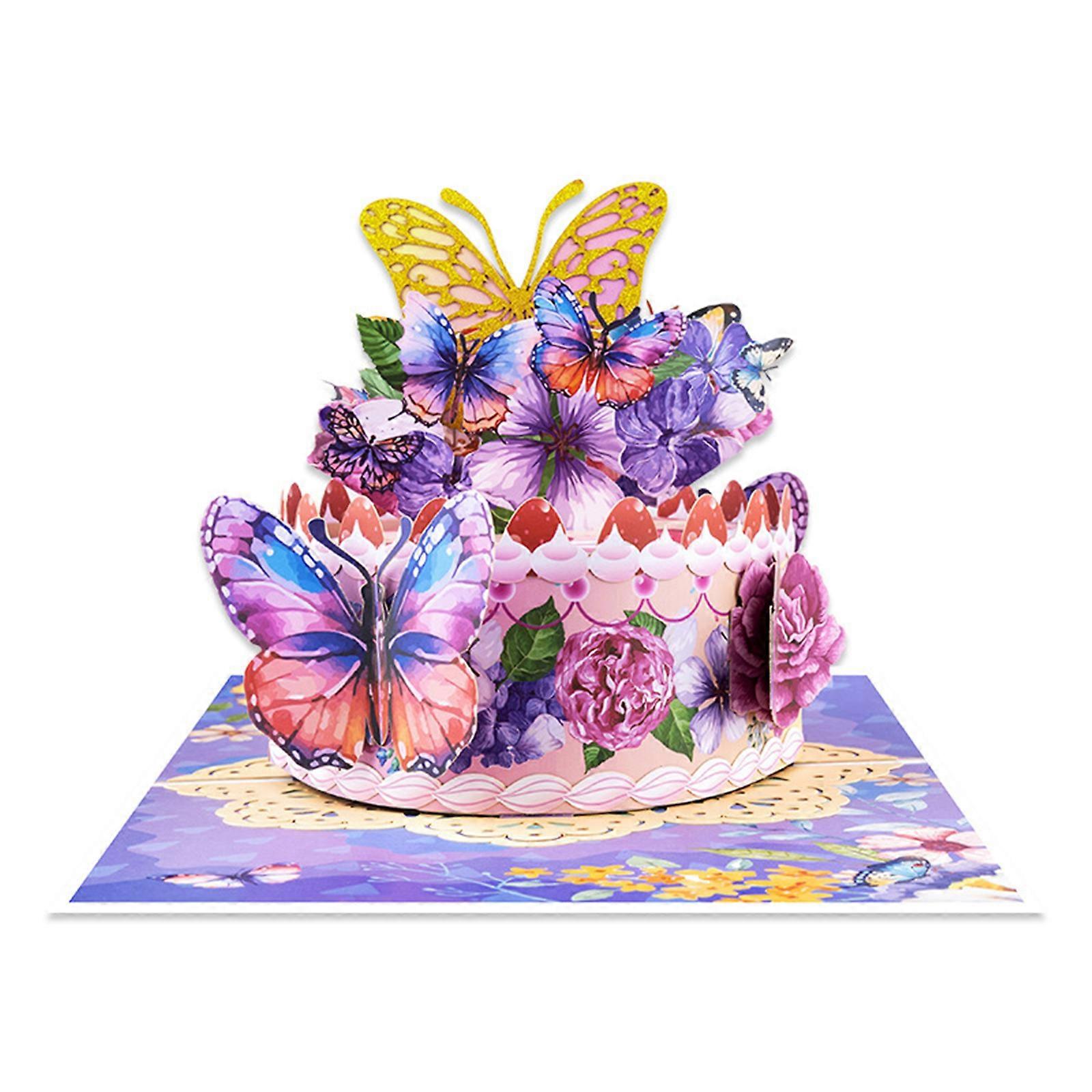 Butterfly Cake Greeting Card With Spacious Message Area For Parties Anniversaries Handmade Birthday Card with Envelope Multicolor