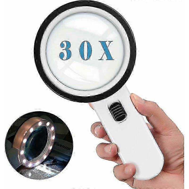 Illuminated magnifying glass, magnifying glass with light, 30x pocket magnifying glass large magnifying glass 12 LEDs, 205*106mm