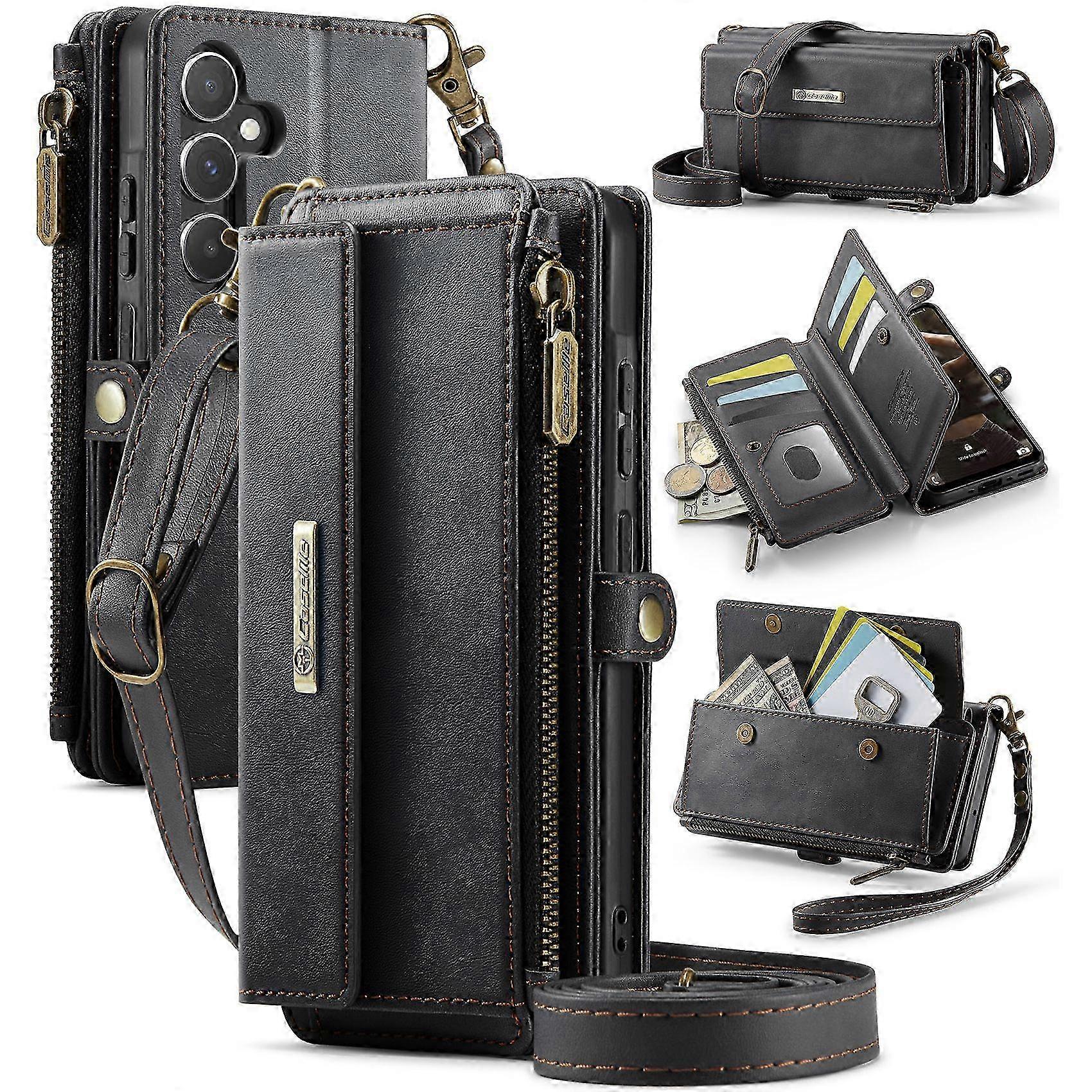 Compatible For Samsung Galaxy A55 5G Case CASEME C39 RFID Zipper Wallet Stand Leather Cover with Strap