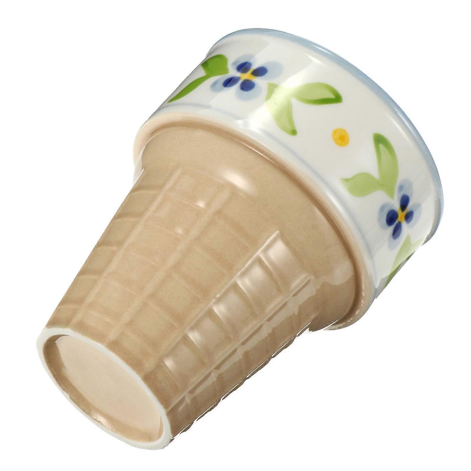Ceramic Latte Cup Ice Cream Cone Shape for Dormitory Use Assorted Color with Storage Function 1Pc