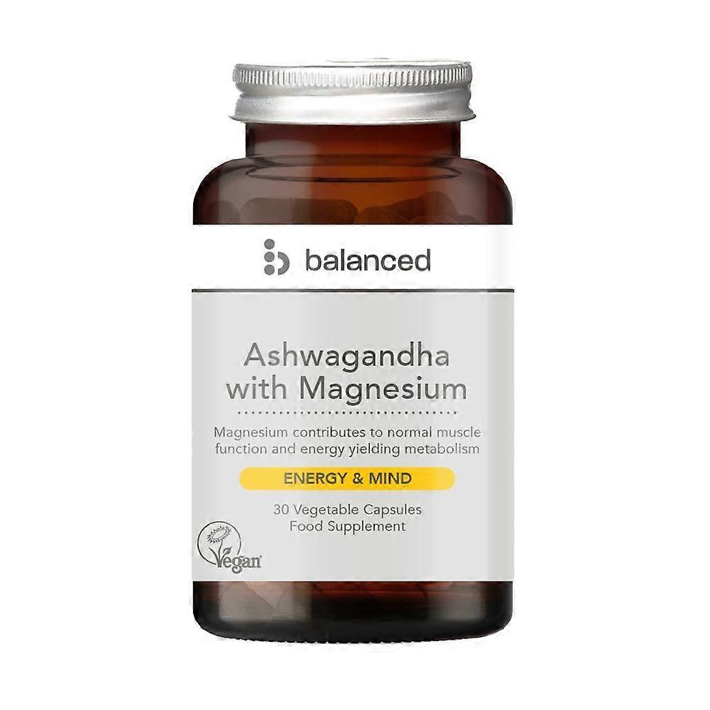 Balanced Ashwagandha with Magnesium 30 Veggie Caps - Reusable Bottle - 3 Pack