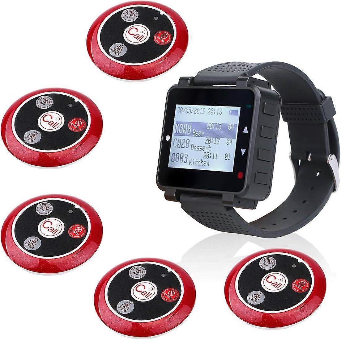 2025 Latest Model  T128 Restaurant Pager System,Smart Call Button,Max 500,Wrist Pager,5 4-Key Help Alert Waterproof Call Buttons for Waiter