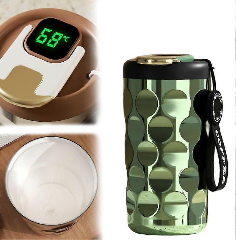 Smart coffee thermostat, coffee thermostat travel, portable cup with temperature display - green