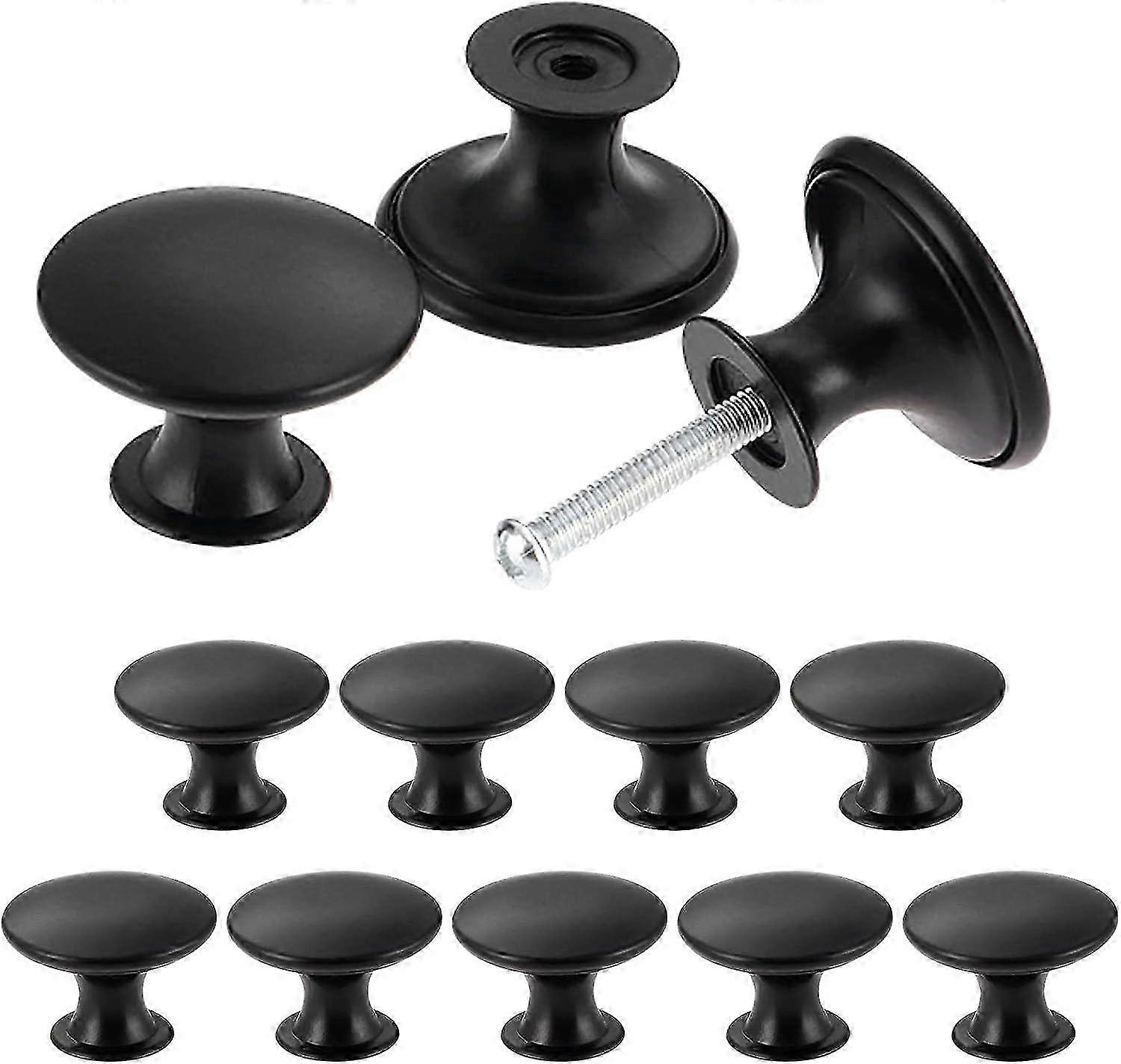 Vintage Chic 12-Pack Cupboard Knobs - Antique 30mm Round Door Knobs for Kitchen Furniture - Black Pull Handles