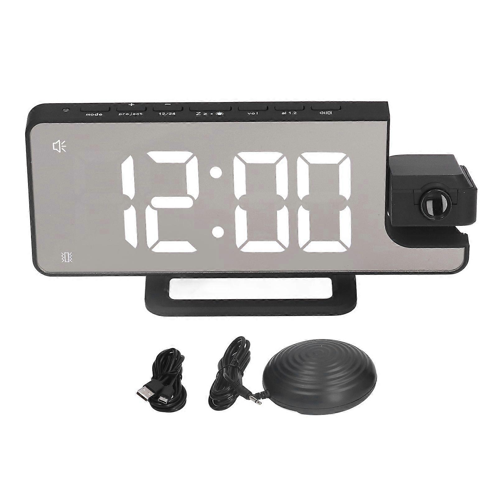 Projection Alarm Clock, Automatic Light Detection, 6 Brightness Levels, Snooze Function, USB Alarm Clock with Vibrator