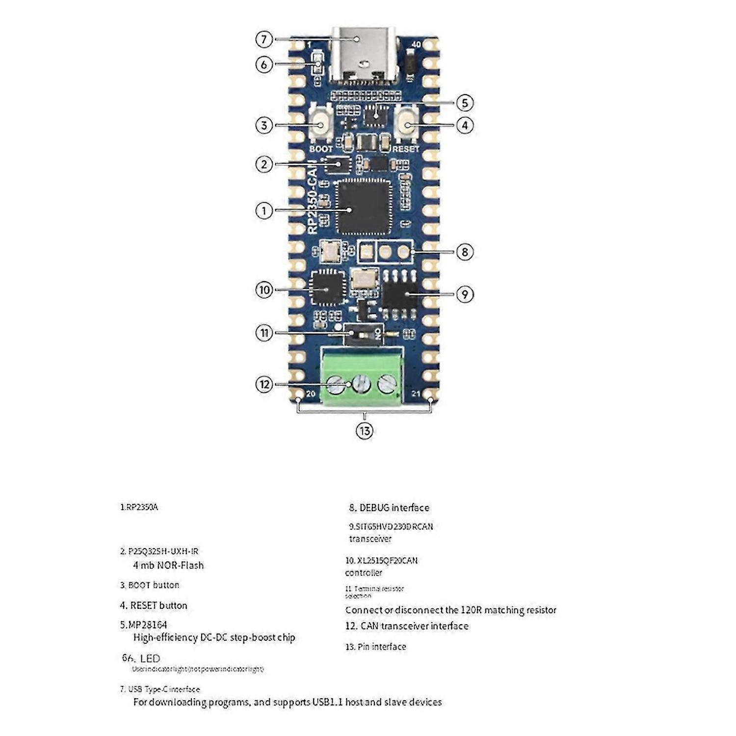 For Microcontroller Development Board Based on RP2350 Chip RP2350 CAN Development Board
