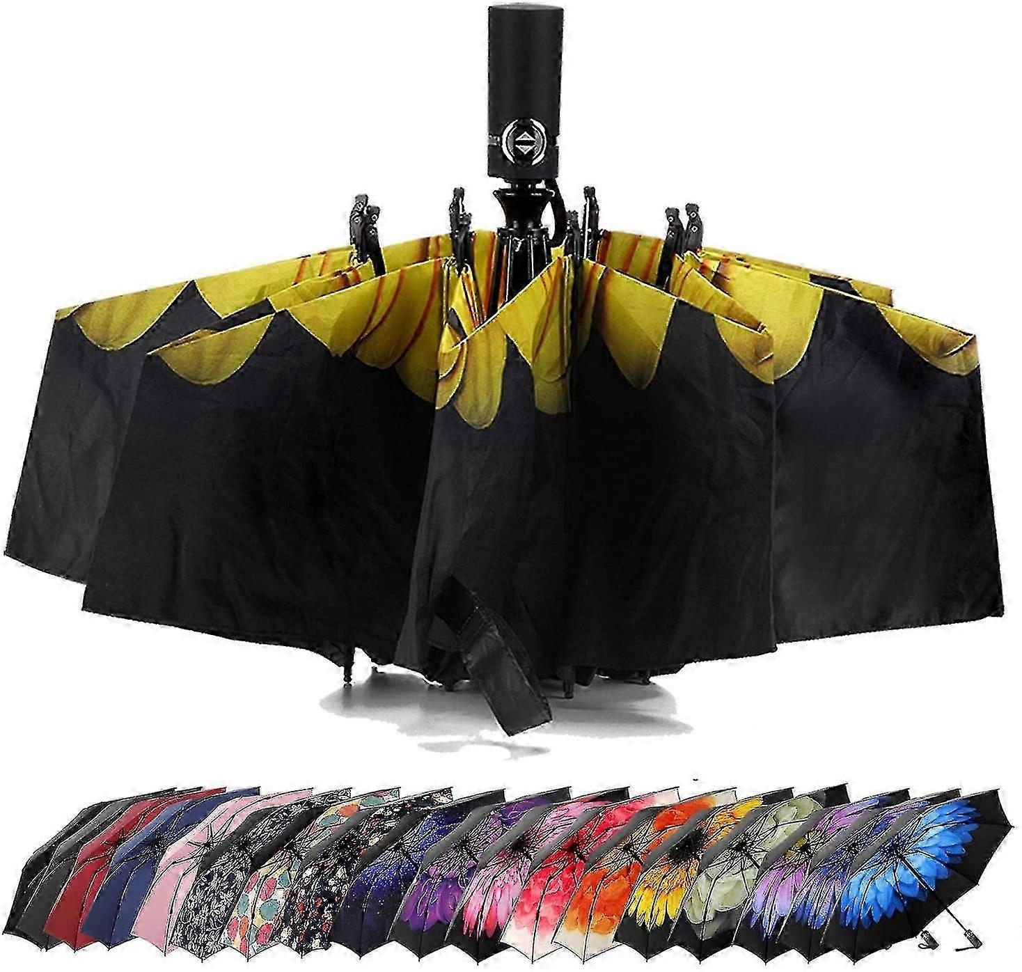 Parapluie Coupe-vent Parapluie de voyage Compact Parapluie pliant Parasol, Tournesol (automatique)