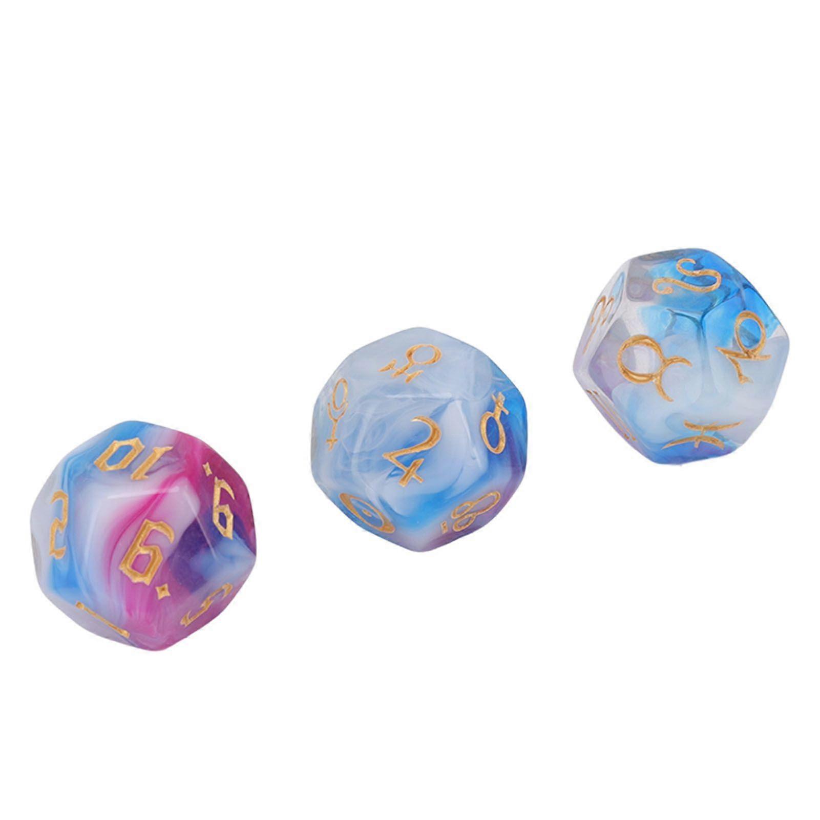 3PCS Astrological Dice Set 12 Sides Glitter Rune Dice Easy to Read for Table Board Game Toys Type 3