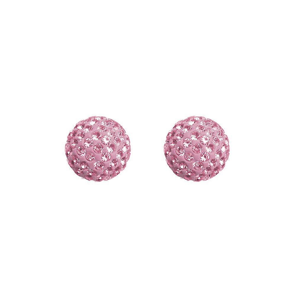 Jewelco London Ladies 9ct Yellow Gold Baby Pink Round Crystal Disco Ball Stud Earrings, 8mm