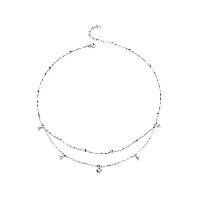 Platinum-plated Tassel Moissanite Double-layer Necklace MSN034