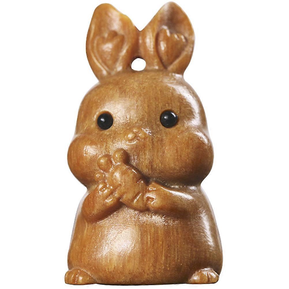 Light Brown Wooden Rabbit Figurine Pendant for Blessing Use Accessory